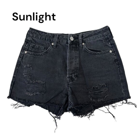 H&M Pants - H&M Shorts Women 6 Cut Off High Rise Denim Charcoal Wash -Distressed- Button Fly